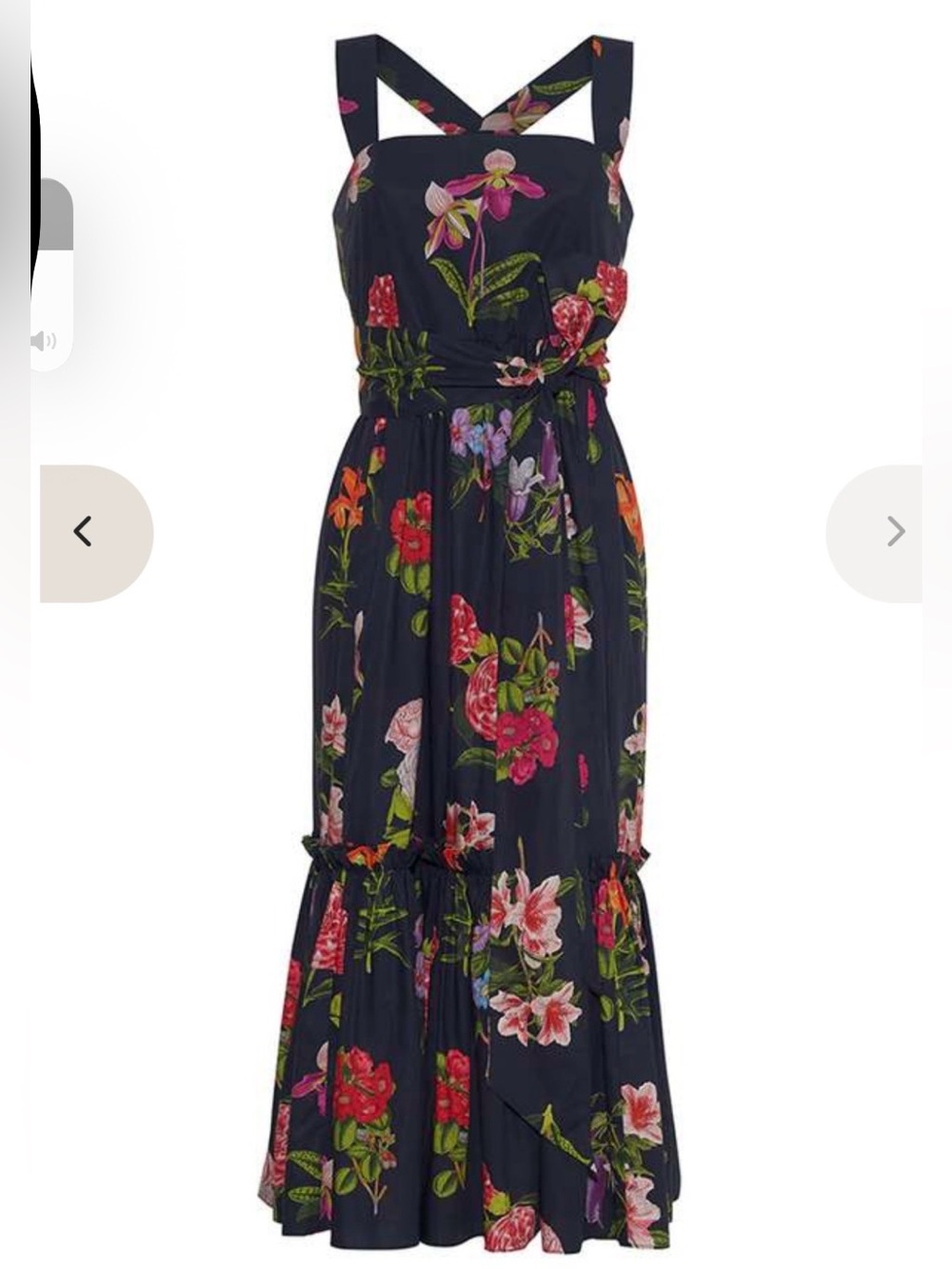 Cara Cara Navy Floral Halter Midi Dress with Pink Blooms